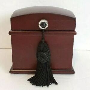 JEWELRY RING HOLDER BY BOMBAY MADE WITH CHERRY MAHOGANY WOOD & VELVET LINED